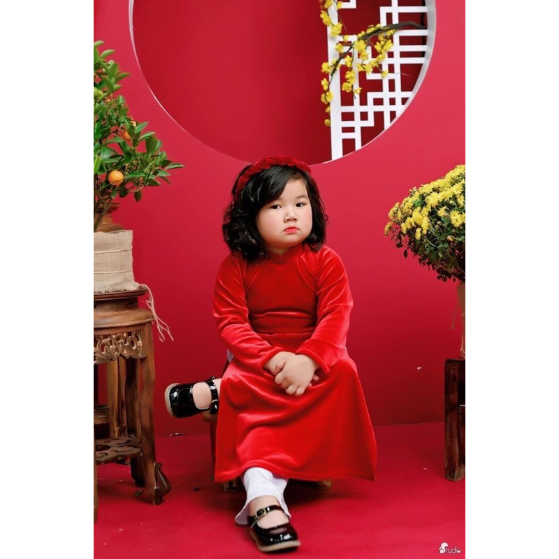 áo dài nhung đỏ dành cho bé từ 7 -35kg