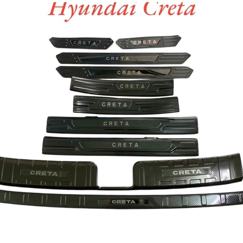 Ốp bậc cửa, chống trầy cốp xe Huyndai Creta 2022-2024 vân Carbon cao cấp