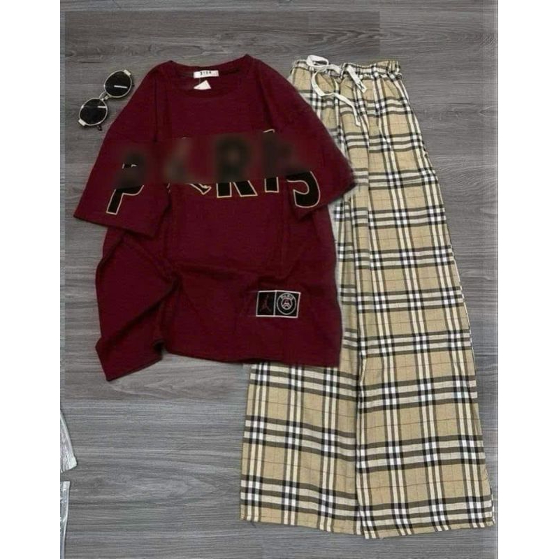 Áo Phông Pari Đỏ Form Rộng Tay Lỡ freesize chất cotton su mềm mát, cả nam cả nữ đều mặc đẹp---xuongthoitranggiare
