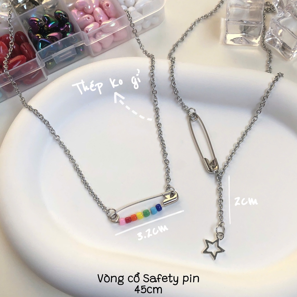 [KHÔNG GỈ] Vòng cổ nữ, vòng cổ Safety pin không gỉ hạt màu sắc đơn giản ...