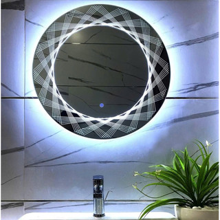 Gương Tròn Led Cảm Ứng Treo Tường Hoa Văn Thiết Kế Cao Cấp, Gương Phòng Tắm, Treo Bàn Trang Điểm