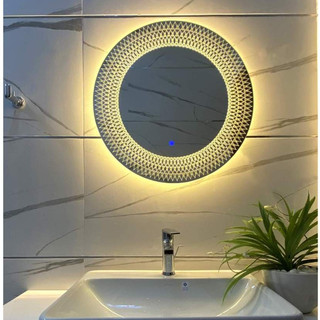 Gương Tròn Led Cảm Ứng Treo Tường Hoa Văn Thiết Kế Cao Cấp, Gương Phòng Tắm, Treo Bàn Trang Điểm