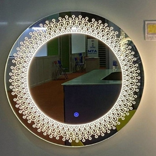 Gương Tròn Led Cảm Ứng Treo Tường Hoa Văn Thiết Kế Cao Cấp, Gương Phòng Tắm, Treo Bàn Trang Điểm