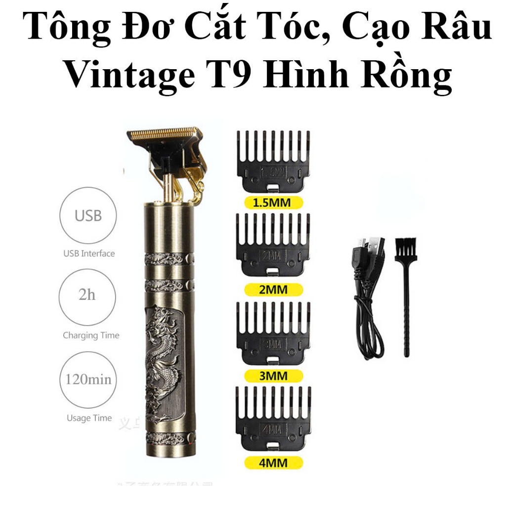 Tông Đơ Cắt Tóc, Cạo Râu, Bấm Viền Vintage T9 Hình Rồng | Shopee Việt Nam
