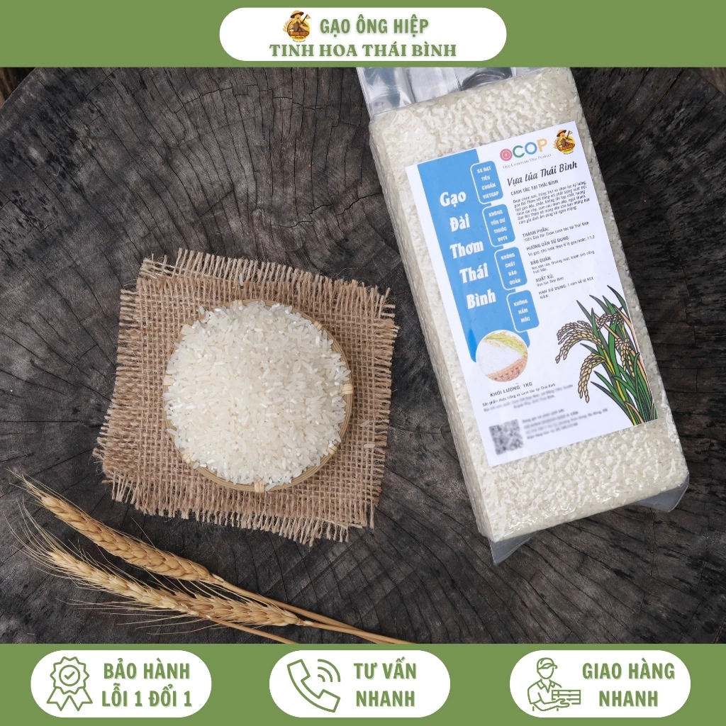 1kg Gạo Đài Thơm - Canh tác tại Thái Bình - Dẻo vừa, Thơm, Ngọt Cơm - Không tẩy trắng - Gạo Ông Hiệp