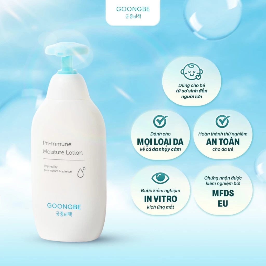 Lotion Dưỡng Ẩm 72H Chống Khô Nẻ GOONGBE Primmune Moisture Lotion Dành Cho Bé 350ml