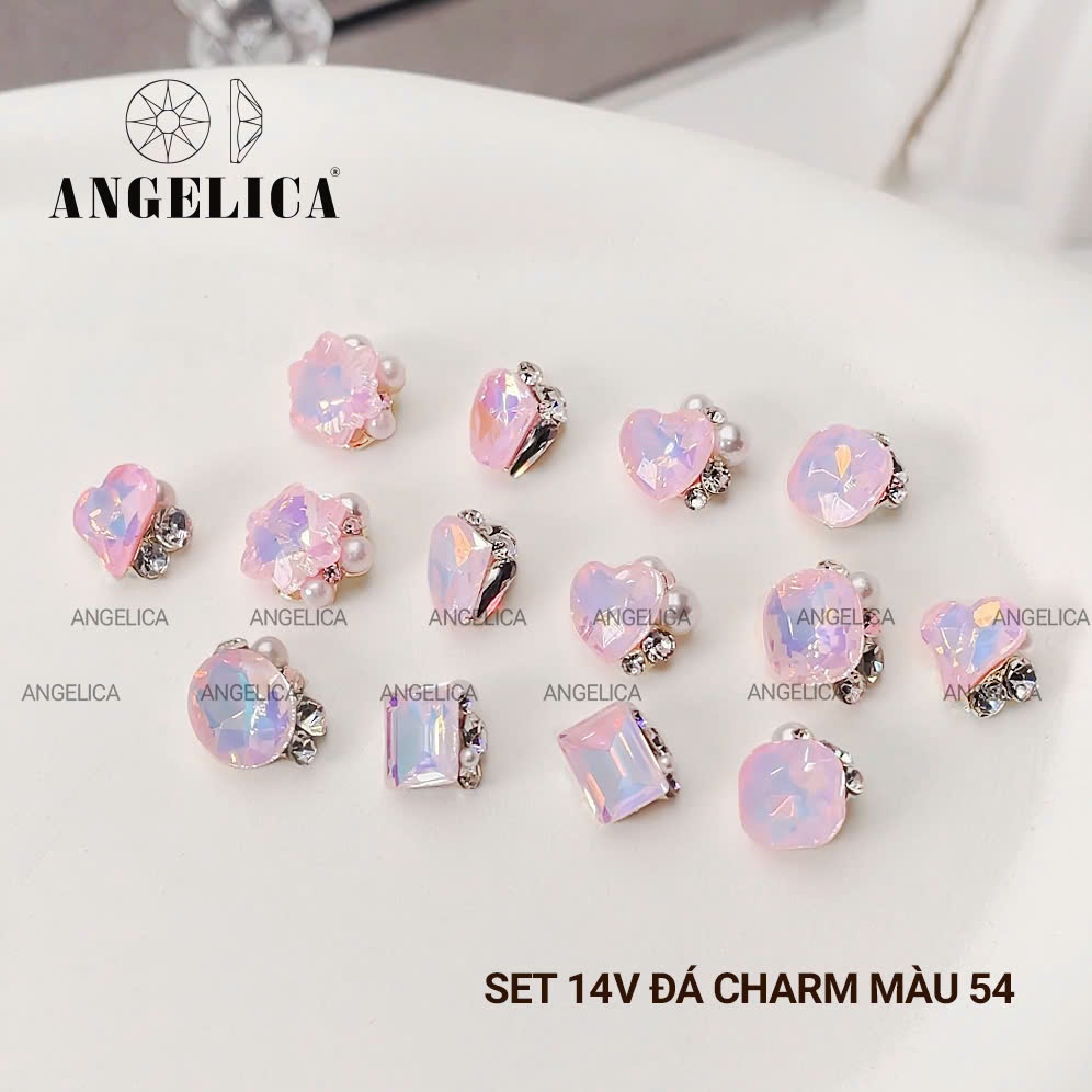 Set 14 charm đá khối tròn size 6-8mm chân nhọn chụm sẵn chân vàng ANGELICA
