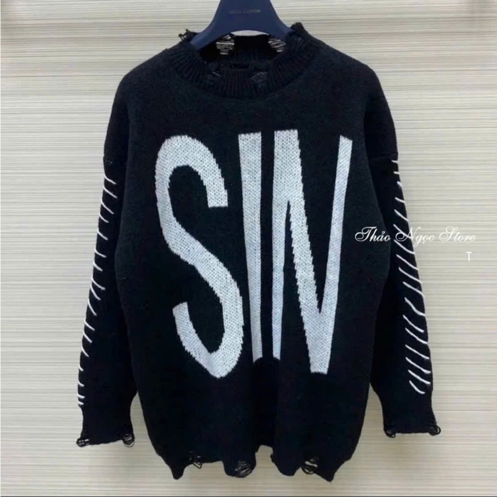 Áo Len Dệt Kim From Rộng Dệt Chữ SIN Chất Len Lông Xù From Dáng Thụng Cao Cấp