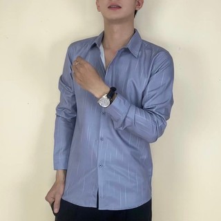 Áo sơ mi nam tay dài Thời Trang sang trọng chất vải lụa họa tiết Menswear
