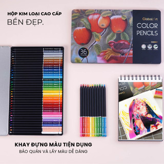 Bút Chì Màu Gốc Dầu Cao Cấp GLOBAL ART 36/ 72 Màu Đậm Mịn, Ít Vụn Lõi 4mm Không Dễ Gãy Dùng Vẽ Tranh Phác Thảo M40007/8