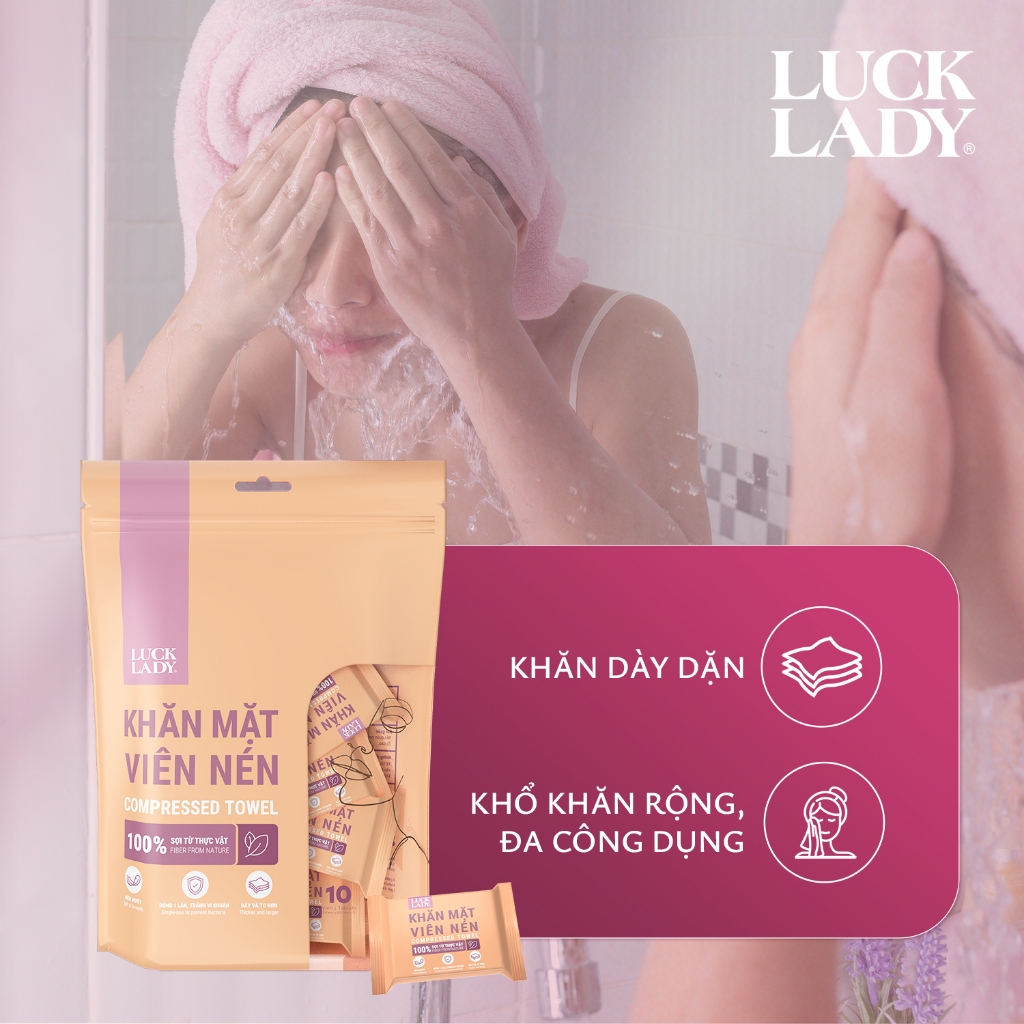 Khăn Nén Cao Cấp Luck Lady Nhỏ Gọn- Mang Đi Du Lịch, Công Tác Tiện Lợi - Gói 10, 25 Viên