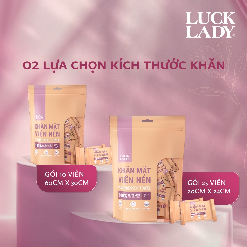 Khăn Nén Cao Cấp Luck Lady Nhỏ Gọn- Mang Đi Du Lịch, Công Tác Tiện Lợi - Gói 10, 25 Viên