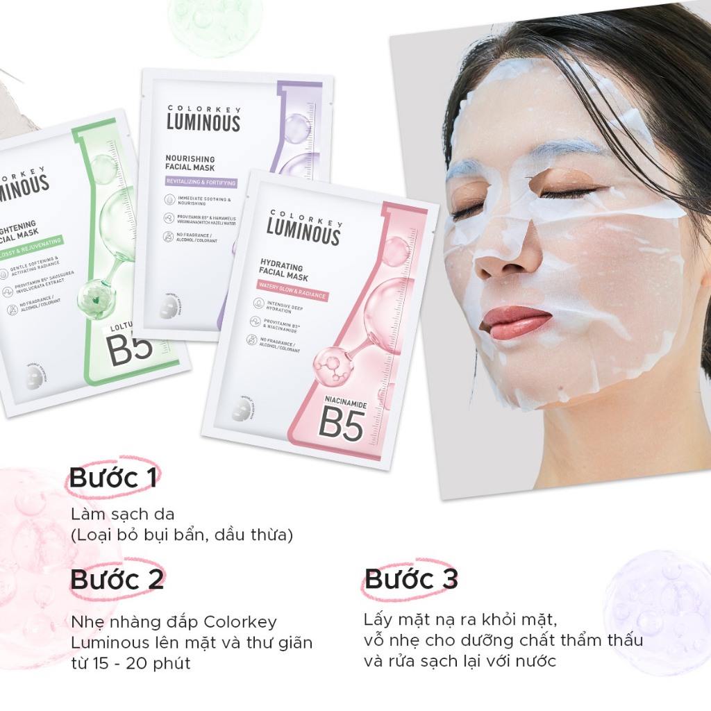 Ảnh 1 Hộp 10 Miếng Mặt Nạ Giấy COLORKEY LUMINOUS Vitamin B5 Hỗ Trợ Phục Hồi 25ml/miếng 4