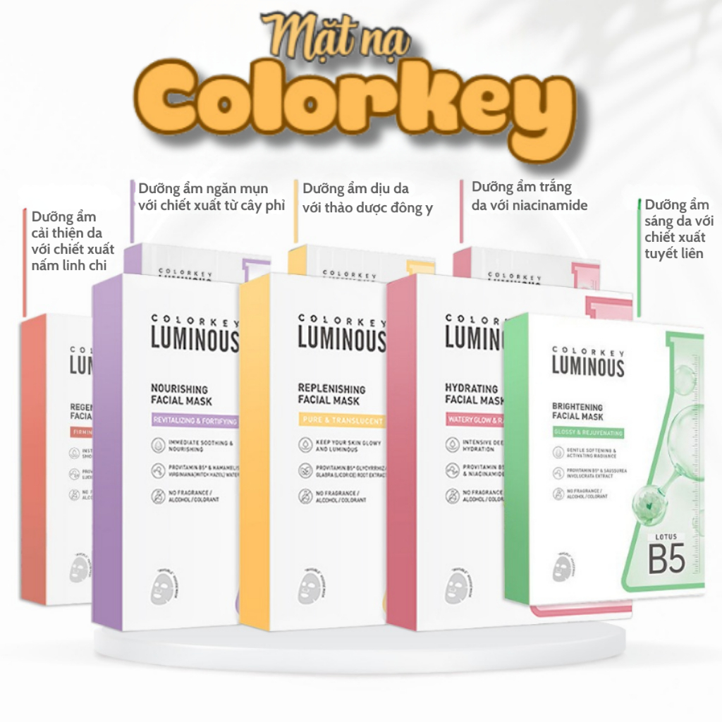 Ảnh 1 Hộp 10 Miếng Mặt Nạ Giấy COLORKEY LUMINOUS Vitamin B5 Hỗ Trợ Phục Hồi 25ml/miếng 1