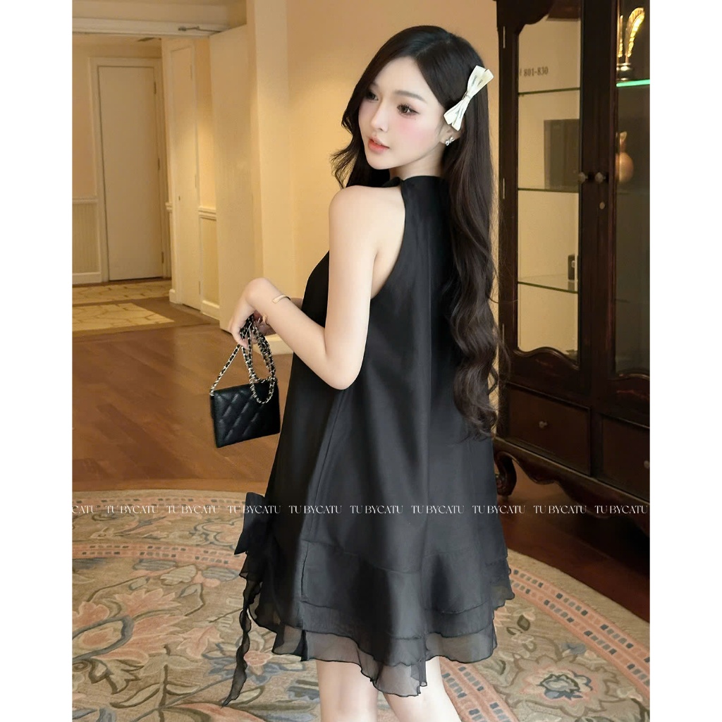 Ảnh TUBYCATU | Đầm sát nách organza đen lai bèo 1 nơ 4