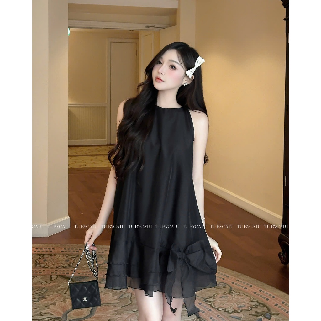 Ảnh TUBYCATU | Đầm sát nách organza đen lai bèo 1 nơ 3