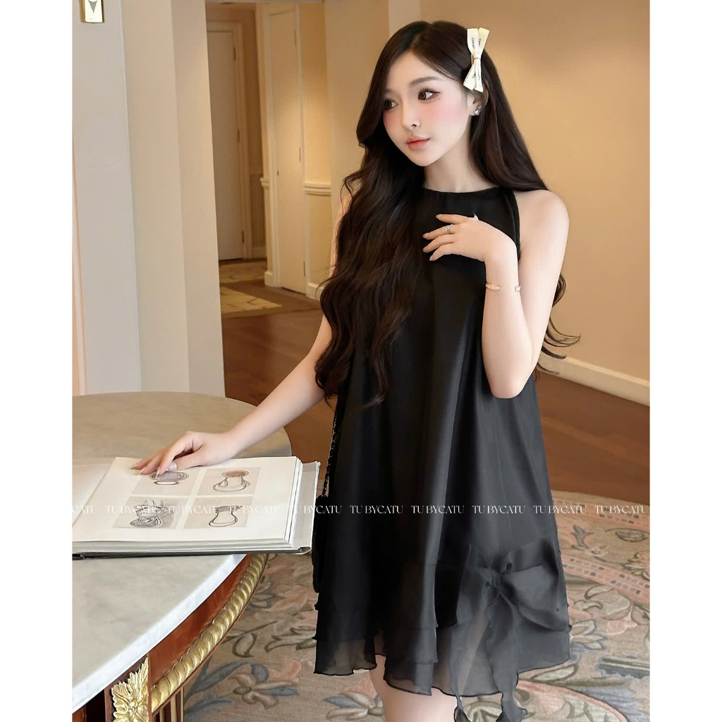 Ảnh TUBYCATU | Đầm sát nách organza đen lai bèo 1 nơ 2