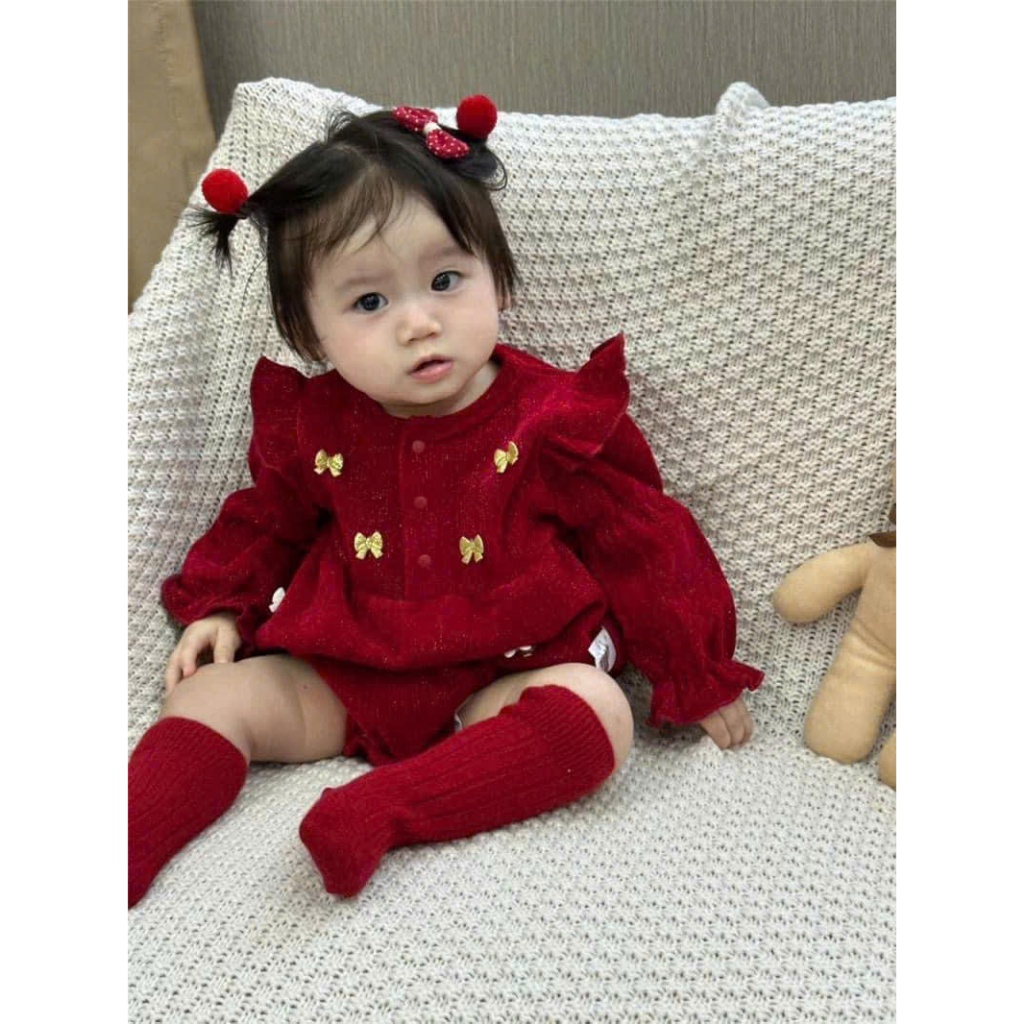 (HÀNG CÓ SẴN) Bodysuit nhung đỏ hàng qccc thu đông cho bé gái Hàn Quốc xinh xỉu chất đẹp