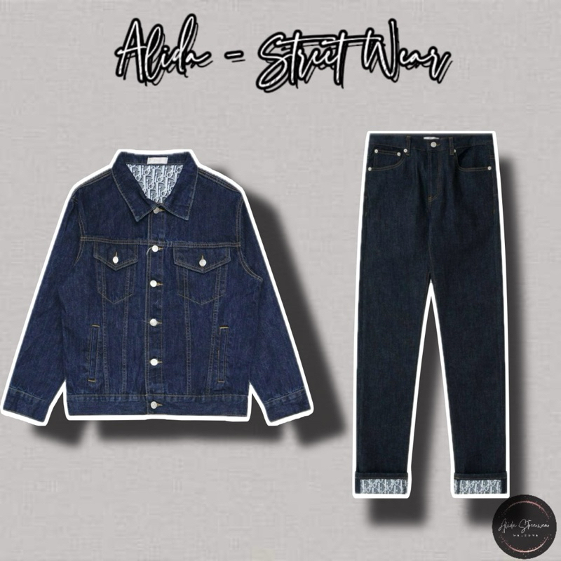 ⚡️[Hight Quality] Cả Bộ Quần Áo D1004 Denim Oblique Jacket - Màu Xanh Navy Sang Chảnh Check Mono Cao Cấp Nam Nữ