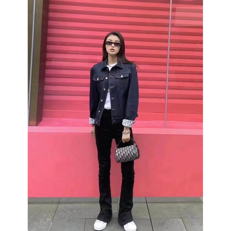 ⚡️[Hight Quality] Cả Bộ Quần Áo D1004 Denim Oblique Jacket - Màu Xanh Navy Sang Chảnh Check Mono Cao Cấp Nam Nữ