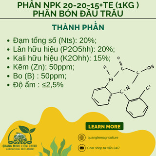 Phân Bón Đầu Trâu NPK 20-20-15+TE Túi 500GR/1KG (Bán Lẻ) Tăng Trưởng, Chồi Lá Khỏe, Ra Hoa, Sai Quả