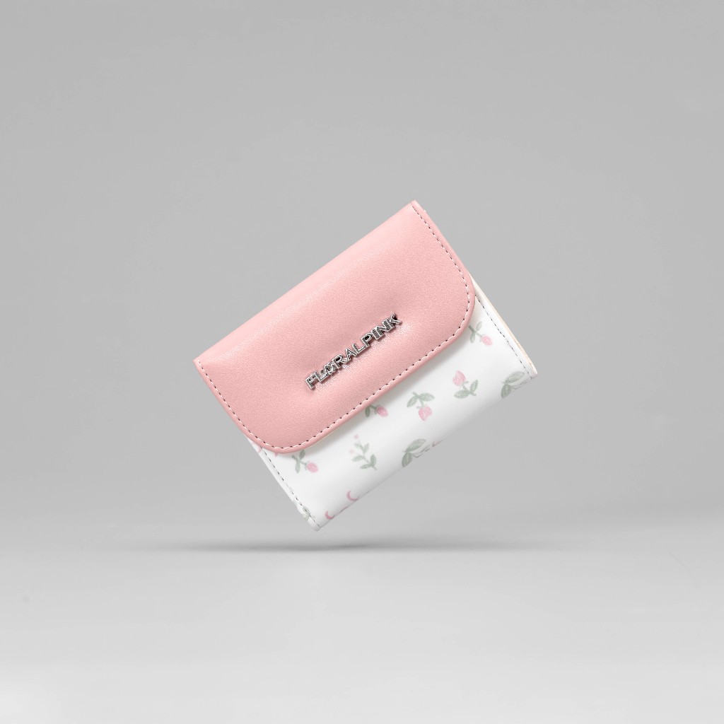 Ví Da PU Cầm Tay Đựng Thẻ Mini Gập Đôi Nam Nữ Mina Bóp Đựng Tiền Hoa Nhí | FLORAL PINK