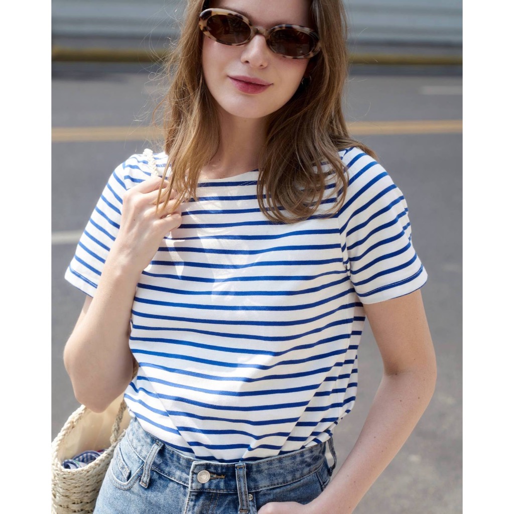TheBlueTshirt - Áo thun tay ngắn hoạ tiết sọc nữ - Number 6 Short Sleeve - Signature Stripe Premium Cotton