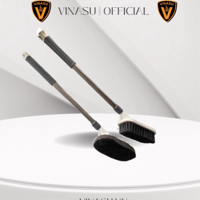 Bàn chải fiber, bàn chải chà gạch men chống trầy cán dài inox Vinasu
