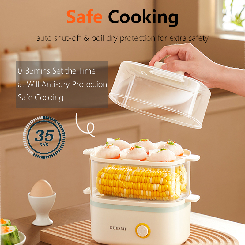 JieMi Nồi hấp điện 2 tầng đa năng - 6L- Tiết kiệm điện- Hẹn giờ- Chính Hãng- BH 18 tháng