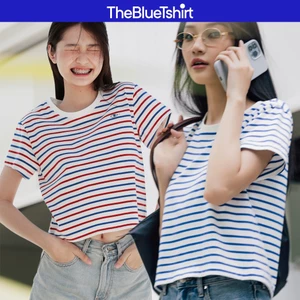 TheBlueTshirt - Áo thun tay ngắn phom mid crop nữ - Everyday Tee - Signature Stripe Premium Cotton - Women