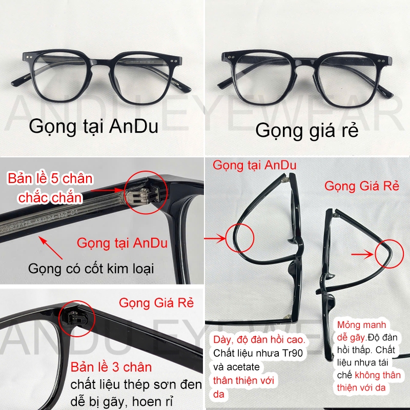 Ảnh Gọng kính cận thời trang nữ ANDU EYEWEAR dáng vuông LUTTO chất liệu nhựa cốt kim loại- 17175 2