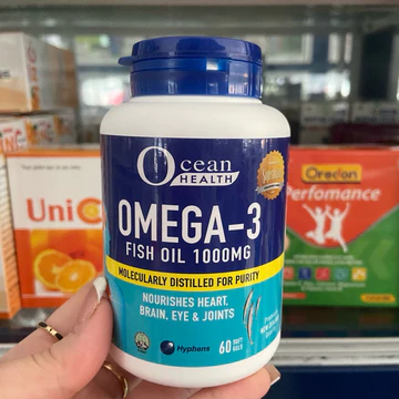 Dầu cá Ocean Health Omega-3 Fish Oil 1000MG giúp hỗ trợ giảm mỡ máu, cải thiện trí nhớ, hỗ trợ tốt cho tim mạch và mắt