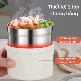 Hộp Cơm Giữ Nhiệt YADEL Tặng Đũa Thìa, Chất Liệu Inox 304, Khay Cách Nhiệt 6 Lớp, Chống Bỏng 2 Lớp