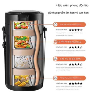 Hộp Cơm Giữ Nhiệt YADEL Tặng Đũa Thìa, Chất Liệu Inox 304, Khay Cách Nhiệt 6 Lớp, Chống Bỏng 2 Lớp