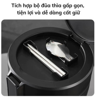 Hộp Cơm Giữ Nhiệt YADEL Tặng Đũa Thìa, Chất Liệu Inox 304, Khay Cách Nhiệt 6 Lớp, Chống Bỏng 2 Lớp