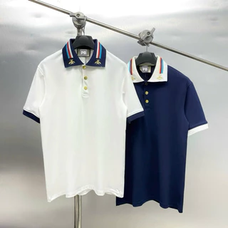 Áo Polo Nam Nữ Cổ Bẻ Vải Cotton Gai Thân Trơn Cổ Chun Dệt Sọc Xanh Đỏ Thêu Ong Cúc Vàng Dành Cho Anh Em Boy Phố Đi Chơi