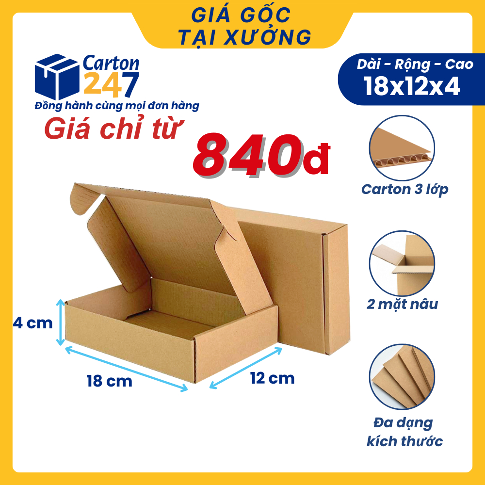 [COMBO 10] Hộp carton nắp gài 18x12x4 đựng mỹ phẩm, phụ kiện đóng gói ...