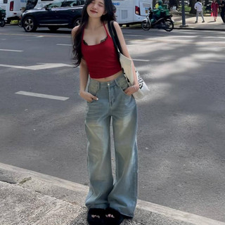 Quần Jeans Ống Suông Rộng Đứng Avo Avocado Cạp Cao Màu RETRO Ống Rộng Chất Jean Mềm Form Unisex
