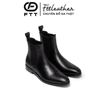 Giày da nam Chelsea Boots bản thuôn dài Ftt Leather màu đen dáng trơn đế phíp gỗ - Mã F703