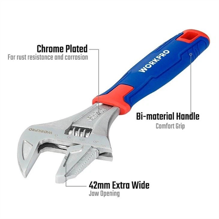 Mỏ lết đa năng 2 trong 1 (cờ lê + kìm nước) WP272014 WORKPRO 8 inch 200mm điều chỉnh được, ngàm mở rộng tối đa 42mm