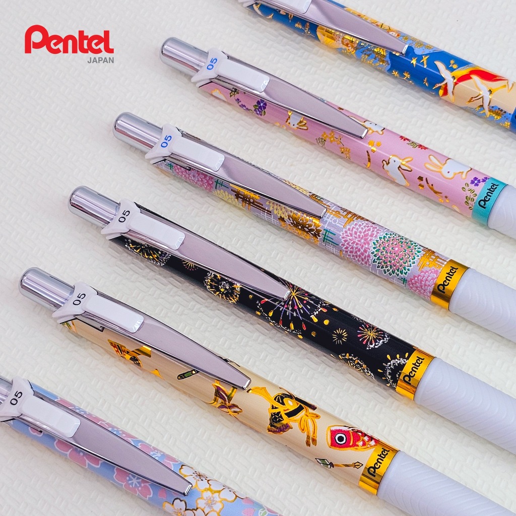 Ảnh Bút Gel Ngòi 0.5mm Pentel Energel Yuzen BLN75YU Nhanh Khô 6 Mẫu Hoạ Tiết Độc Đáo 2