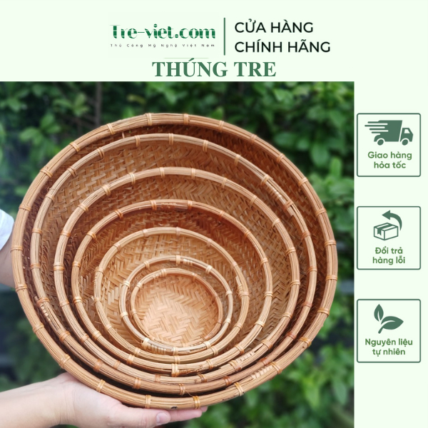 Thúng tre hun khói cạp mây nhiều kích thước- Winnowing Basket | Shopee ...