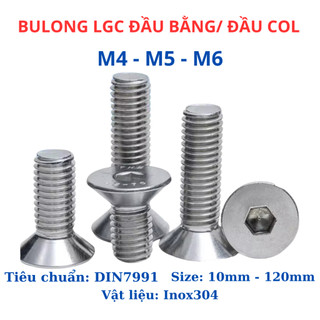 Bulong lục giác đầu col, lục giác đầu bằng Inox304 M4 (4 li) M5 (5 li) M6 (6 li) dài từ 10mm - 60mm.