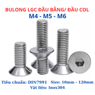 Bulong lục giác đầu col, lục giác đầu bằng Inox304 M4 (4 li) M5 (5 li) M6 (6 li) dài từ 10mm - 60mm.