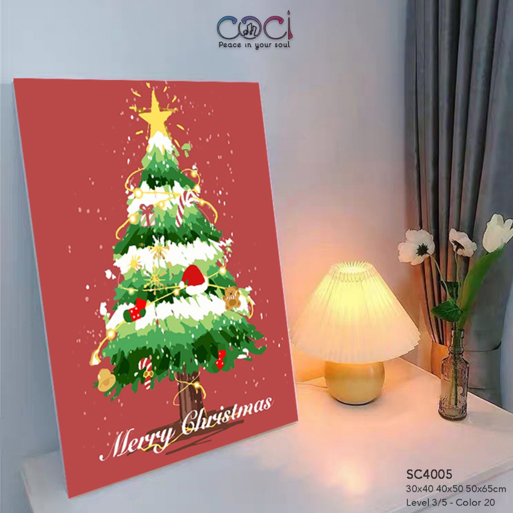 Tranh tô màu theo số Giáng Sinh Cây Thông Noel làm quà tặng Handmade COCI có khung đã căng SC4005