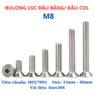 Bulong lục giác đầu col, lục giác đầu bằng Inox 304 M8 (8 li)) dài từ 15mm - 60mm.