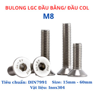 Bulong lục giác đầu col, lục giác đầu bằng Inox 304 M8 (8 li)) dài từ 15mm - 60mm.