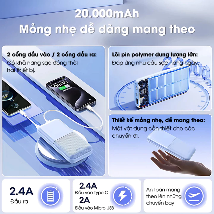 Sạc dự phòng 20.000mAh - Sạc dự phòng nhanh 2.4A - Chính hãng giá tốt Remax RPP-26 – 2
