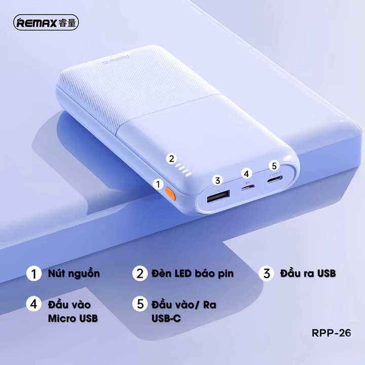 Sạc dự phòng 20.000mAh - Sạc dự phòng nhanh 2.4A - Chính hãng giá tốt Remax RPP-26 – 4