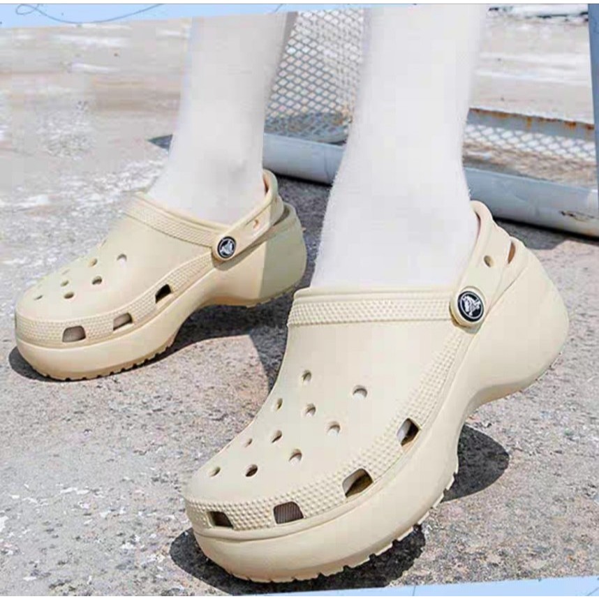 DÉP SỤC CROCS BAND ĐẾ CAO 5CM CHO NỮ MÀU KEM HÀNG CHUẨN XỊN FULL BOX ...